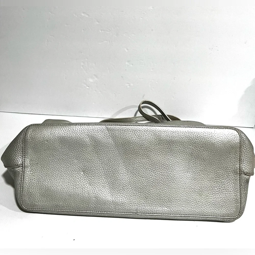 Tory Burch Perry Metallic Gray Leather Large Silver Tote Bag